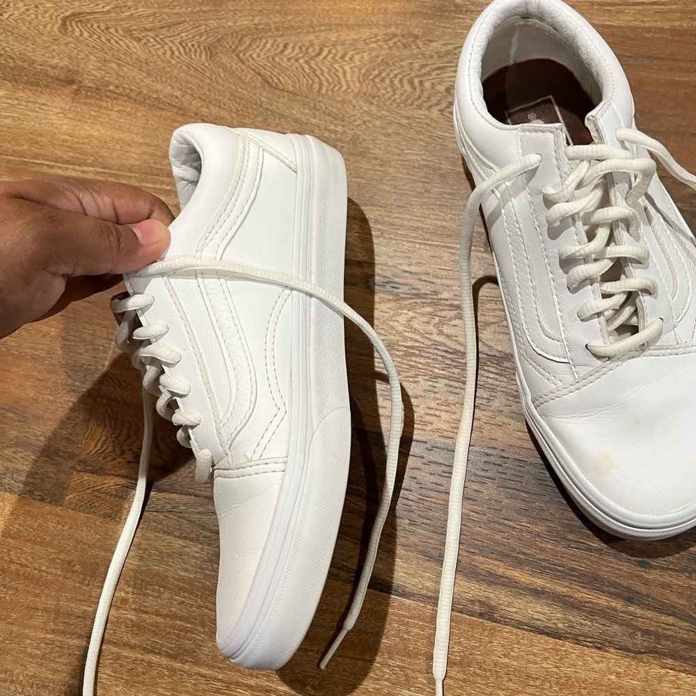 Vans Leather Shoes Womens Size 6.5 White Low-Top Skate Sneakers Clean - Picture 5 of 6